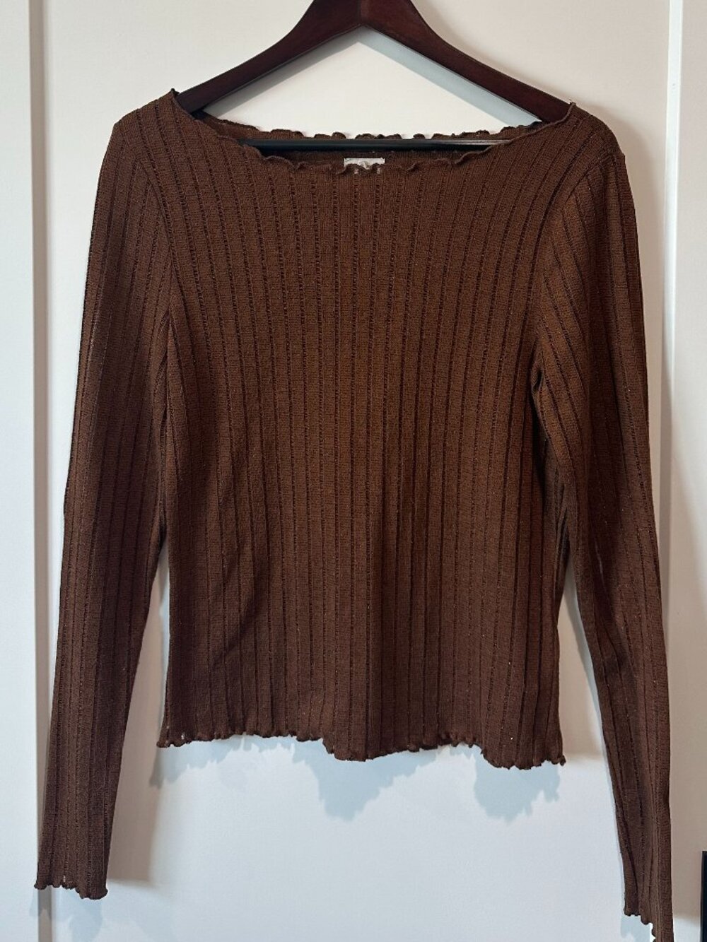 PILCRO Metallic Ribbed Long Sleeve Top – Large